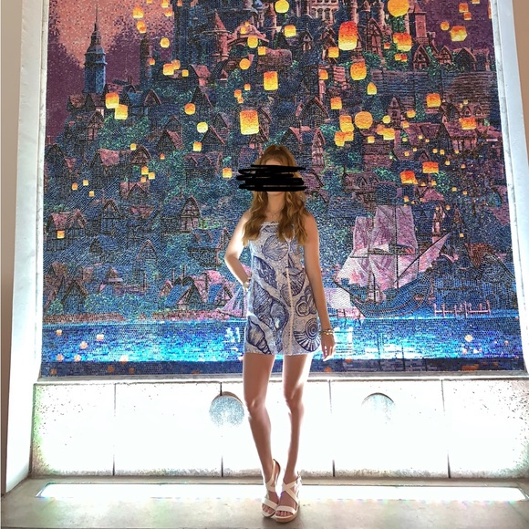 Lilly Pulitzer Jesse Skort Romper In Blue Seashell 0 - Picture 8 of 8